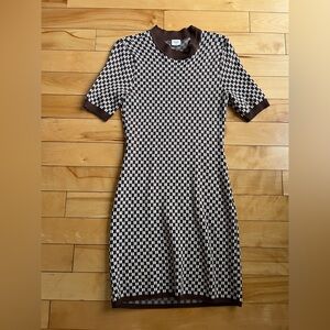 Abercrombie & Fitch Checkerboard Knit Mini Dress – Brown/White – Size M